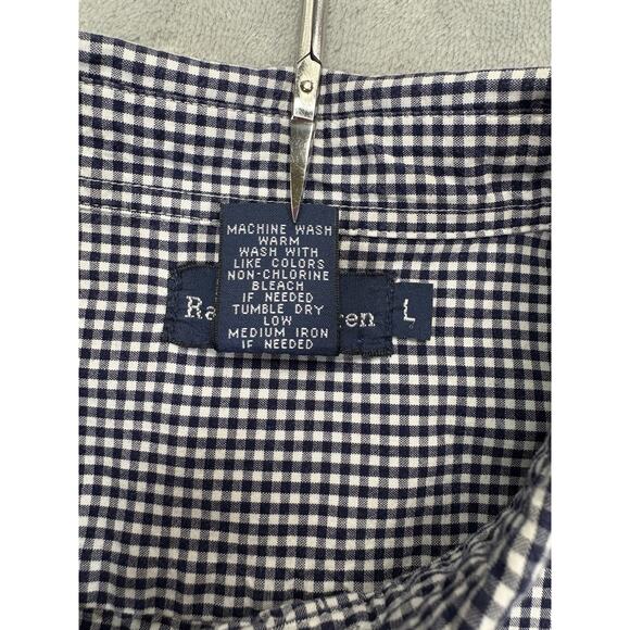 RALPH LAUREN Boys Navy L Gingham Short Sleeve Button Down Shirt Red Pony - Picture 6 of 7